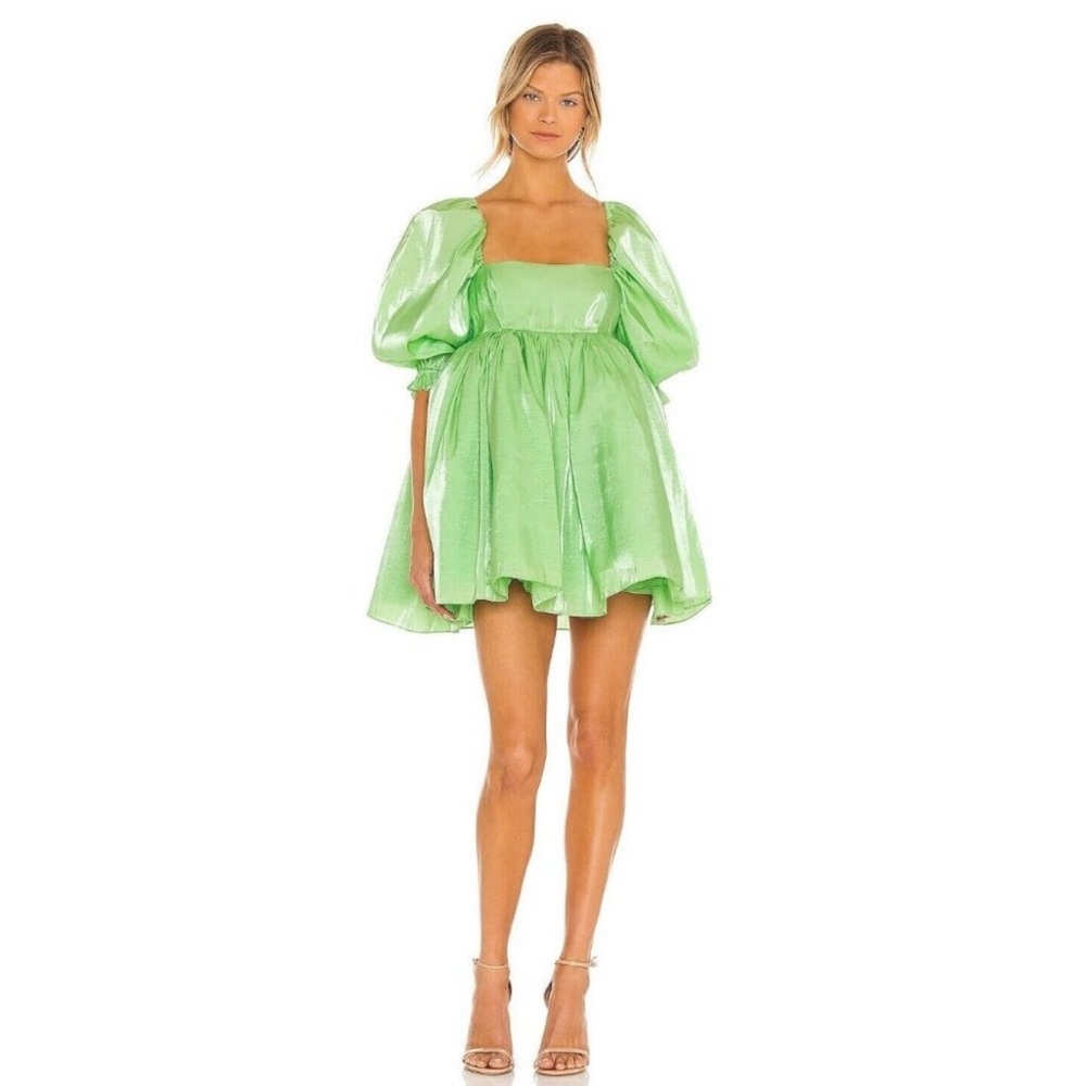 NWOT SELKIE The Puff Sleeve Dress in Avocado Green
